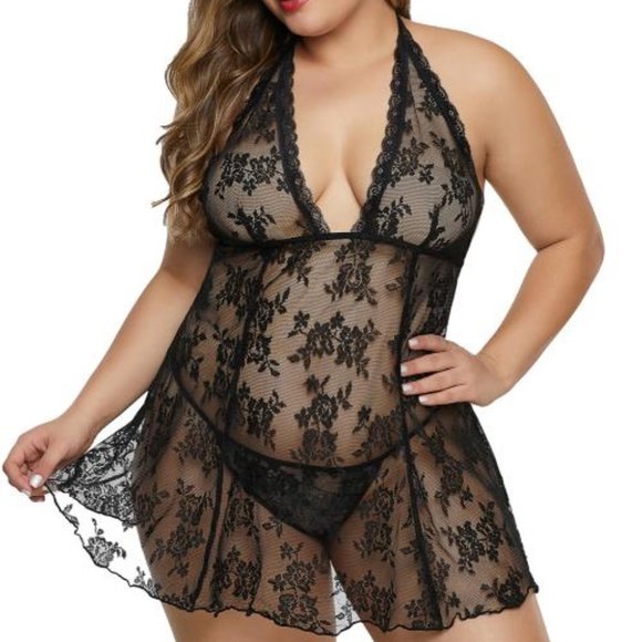 unbranded Other - Black Open Back Floral Lace Lingerie 3X-4X